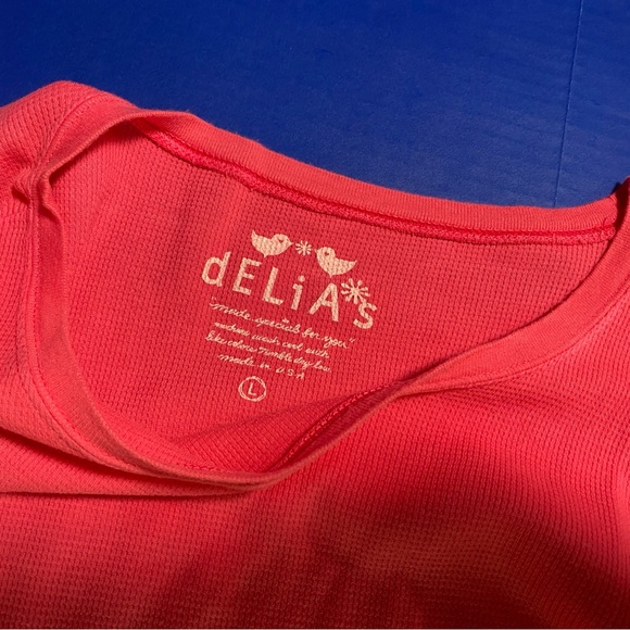 dELiA*s Y2K Long Sleeve Thermal Pink Tee with Thumb Holes Size L - Picture 4 of 5